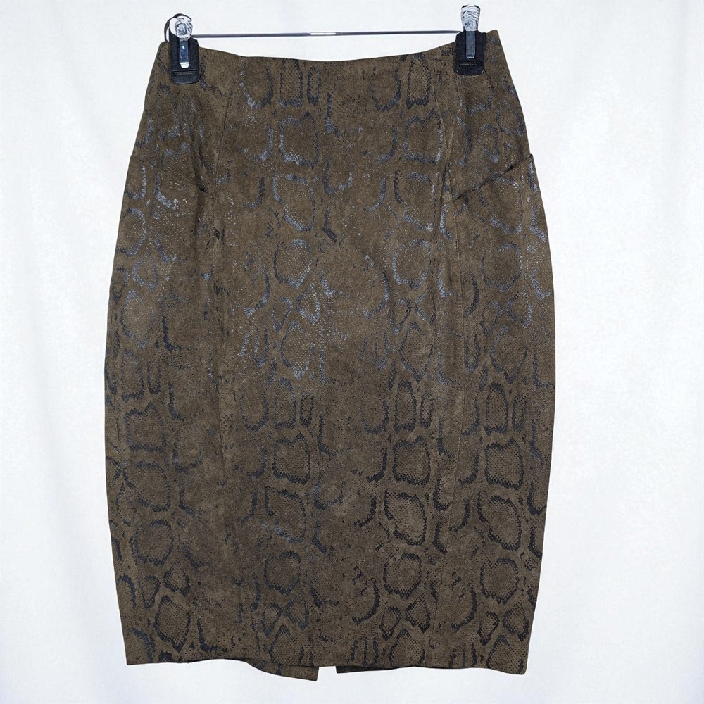 Vintage EREZ Brown Snakeskin‎ Printed Leather Pencil Skirt Size 6 Chic Career
